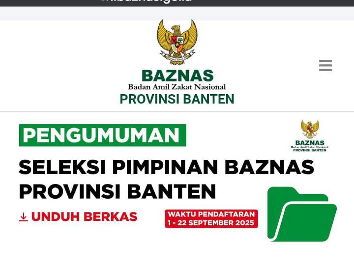 Pemprov Banten Buka Pendaftaran Terbuka untuk Calon Pimpinan BAZNAS.(Foto: Istimewa) Portalkota.id